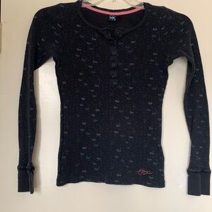 Fox Riders surf brand long sleeve women’s black print rib-knit t-shirt S